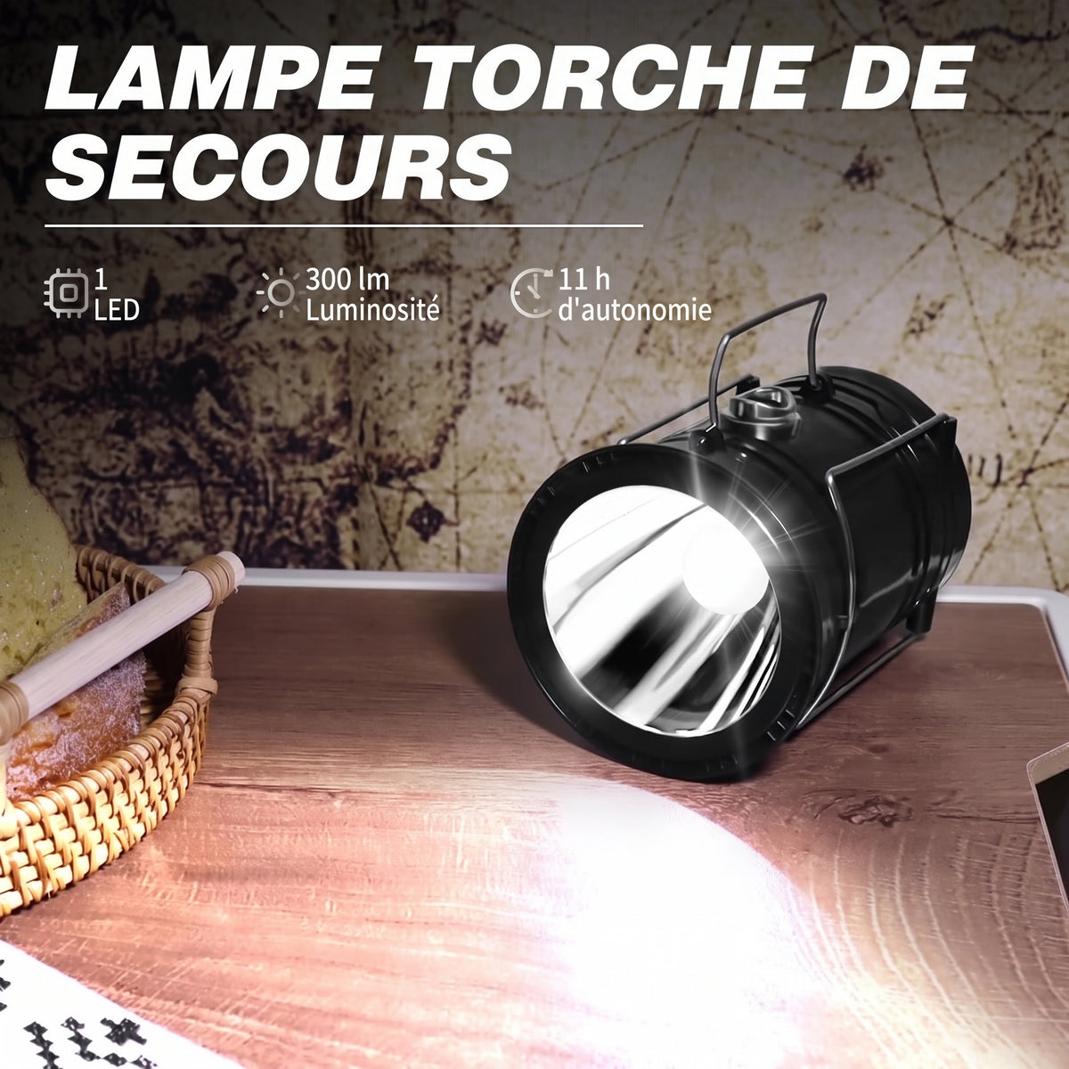 Lanterne de camping solaire et USB – Lampe torche de secours
