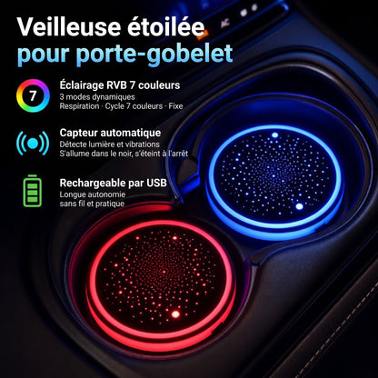 Dessous de verre LED pour voiture, 7 couleurs, lot de 2