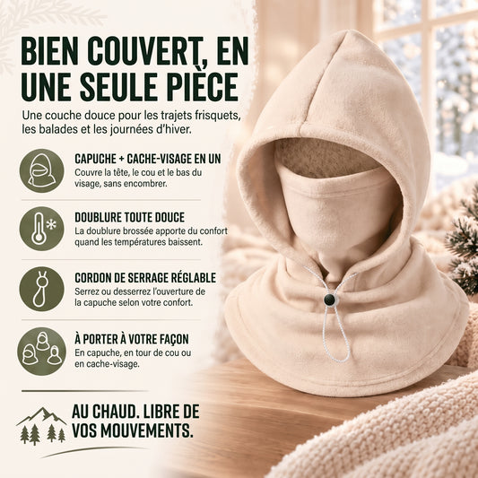 Cagoule polaire 3-en-1 doublée : tête, visage et cou