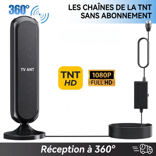 Antenne TNT intérieure amplifiée à base aimantée, 360°