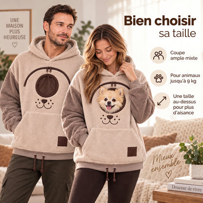 Sweat à capuche porte-animal, poche ventrale pour chat et petit chien
