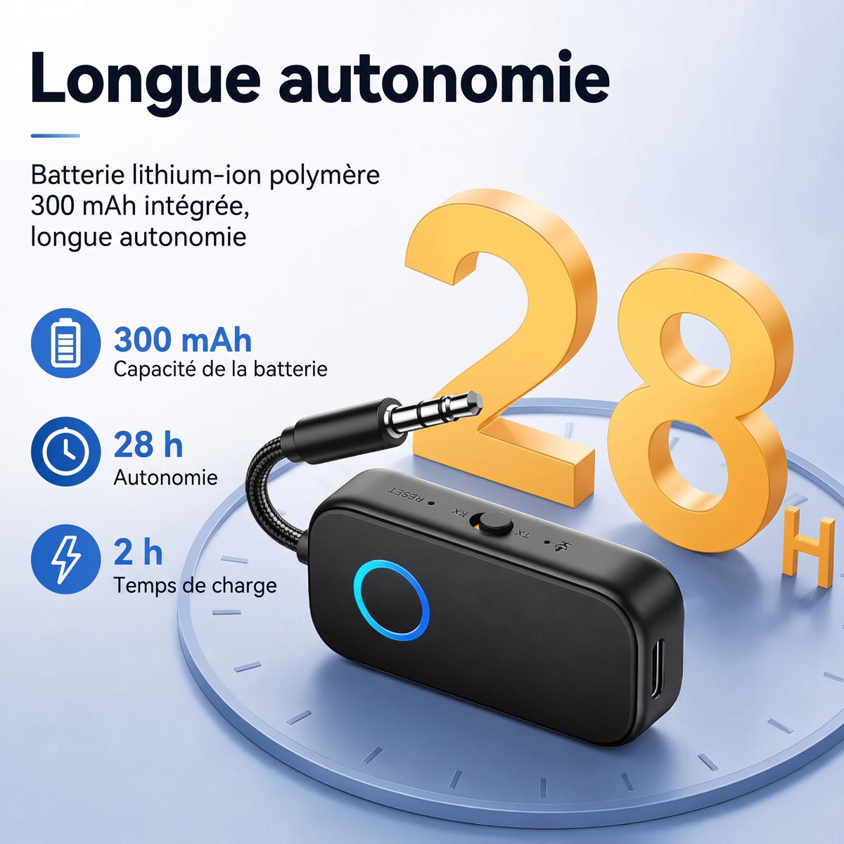 Émetteur-récepteur Bluetooth 5.4 2-en-1 – Longue autonomie