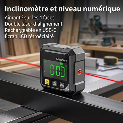 Inclinomètre numérique à double laser, aimanté sur 4 faces