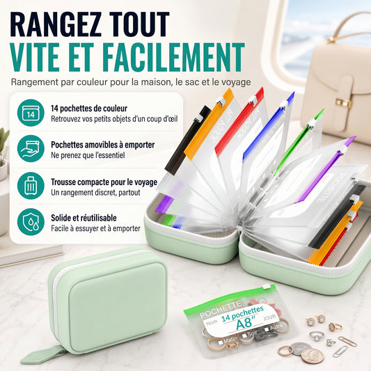 Organiseur semainier à pochettes zippées transparentes