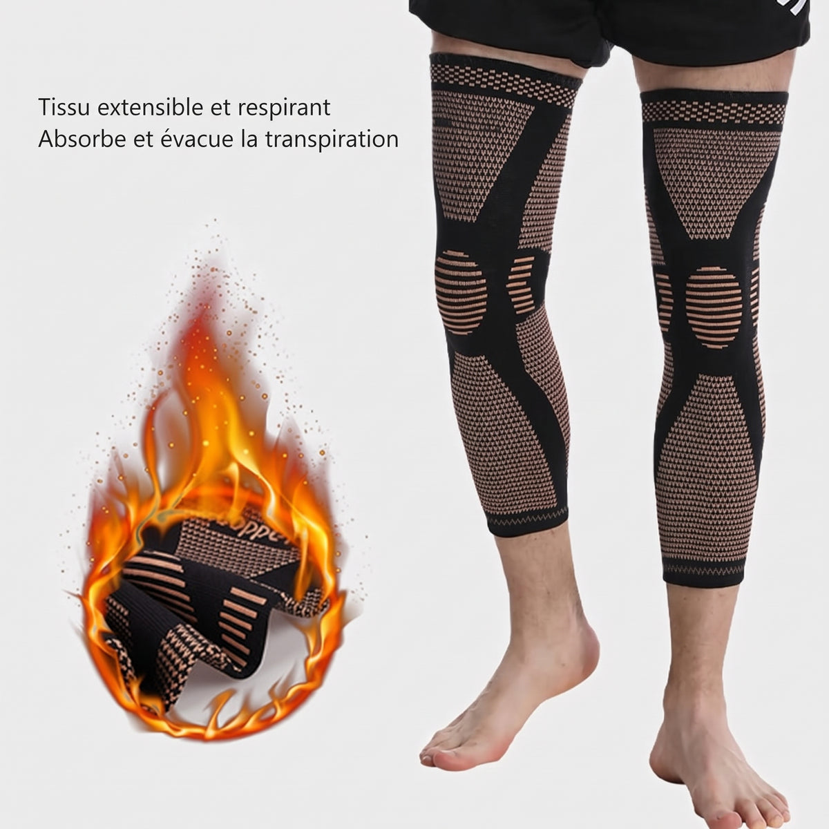 Manchon de compression long pour le genou, bandes antidérapantes