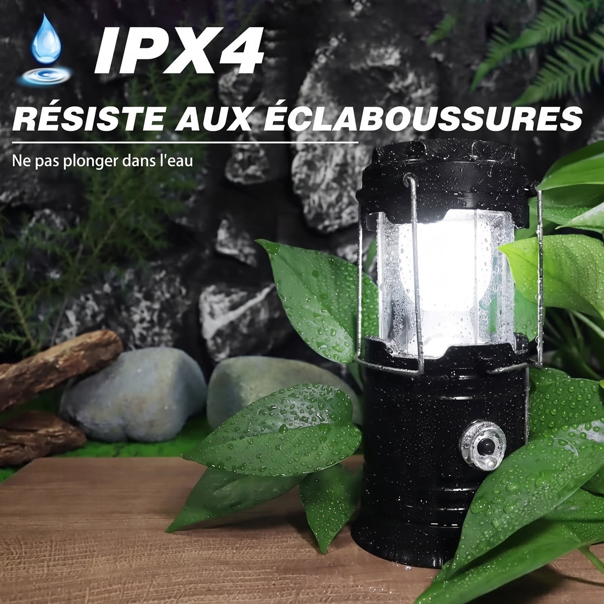 Lanterne de camping solaire et USB – Résiste aux éclaboussures