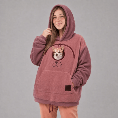 Sweat à capuche porte-animal, poche ventrale pour chat et petit chien
