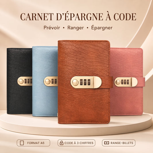 Carnet d'épargne A6 avec cadenas à code, couverture similicuir