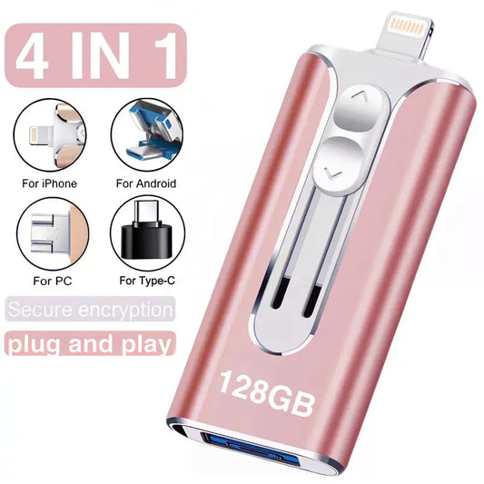 Clé USB 4-en-1 pour iPhone, Android, USB-C et PC, de 32 à 256 Go