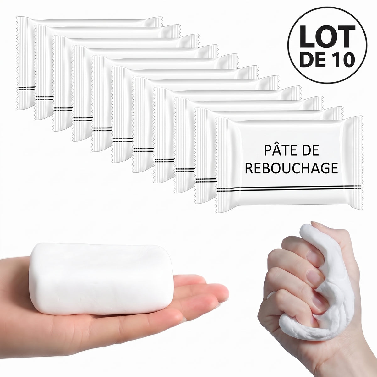 Pâte de rebouchage à modeler pour trous de mur et tuyaux – Lot de 10