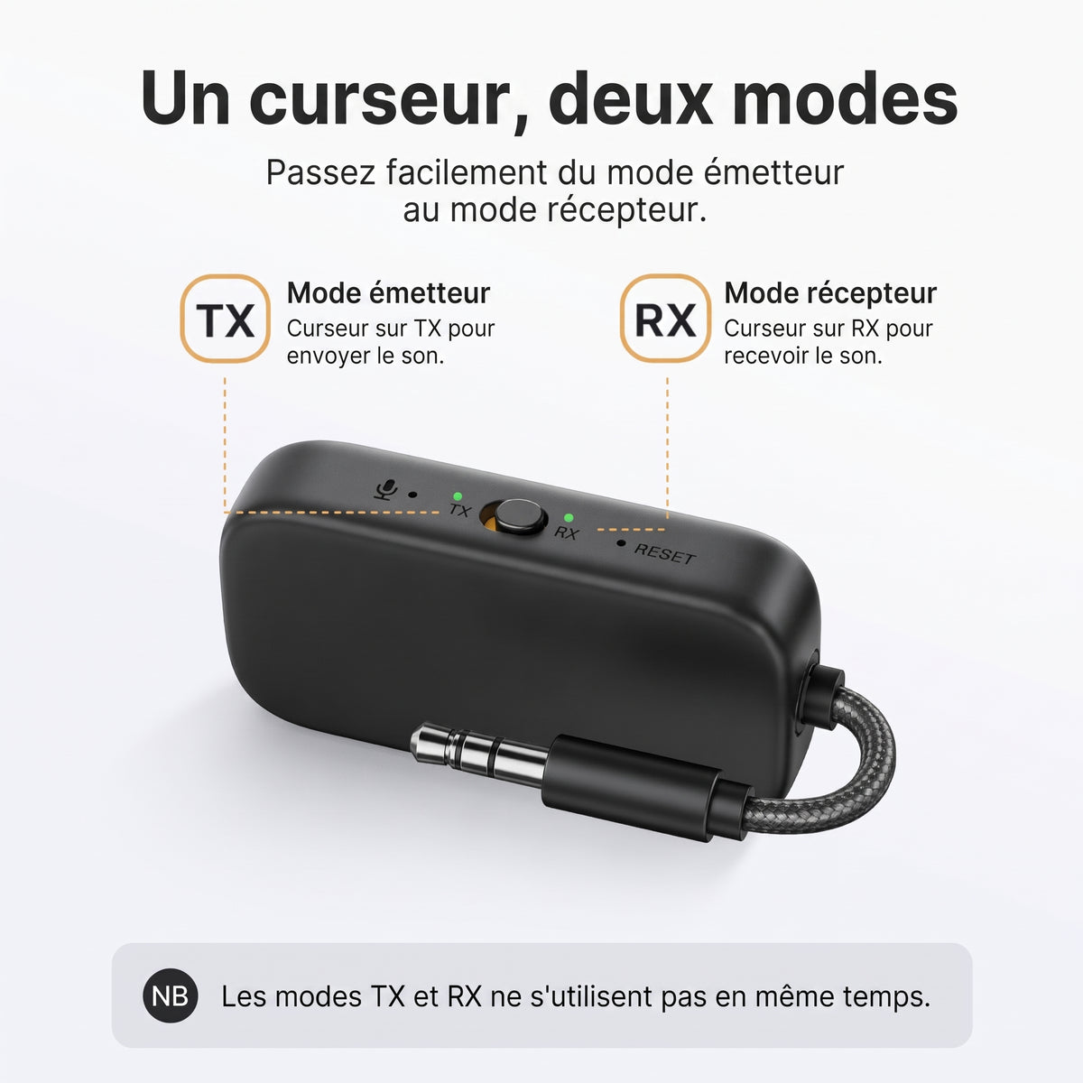 Émetteur-récepteur Bluetooth 5.4 2-en-1 – Un curseur, deux modes