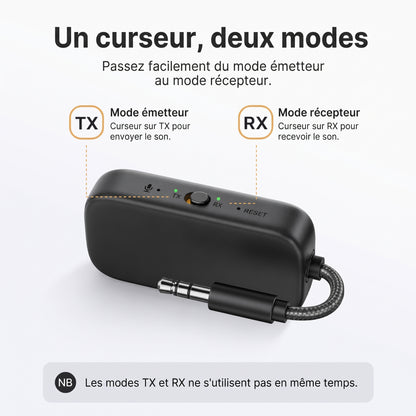 Émetteur-récepteur Bluetooth 5.4 2-en-1 – Un curseur, deux modes