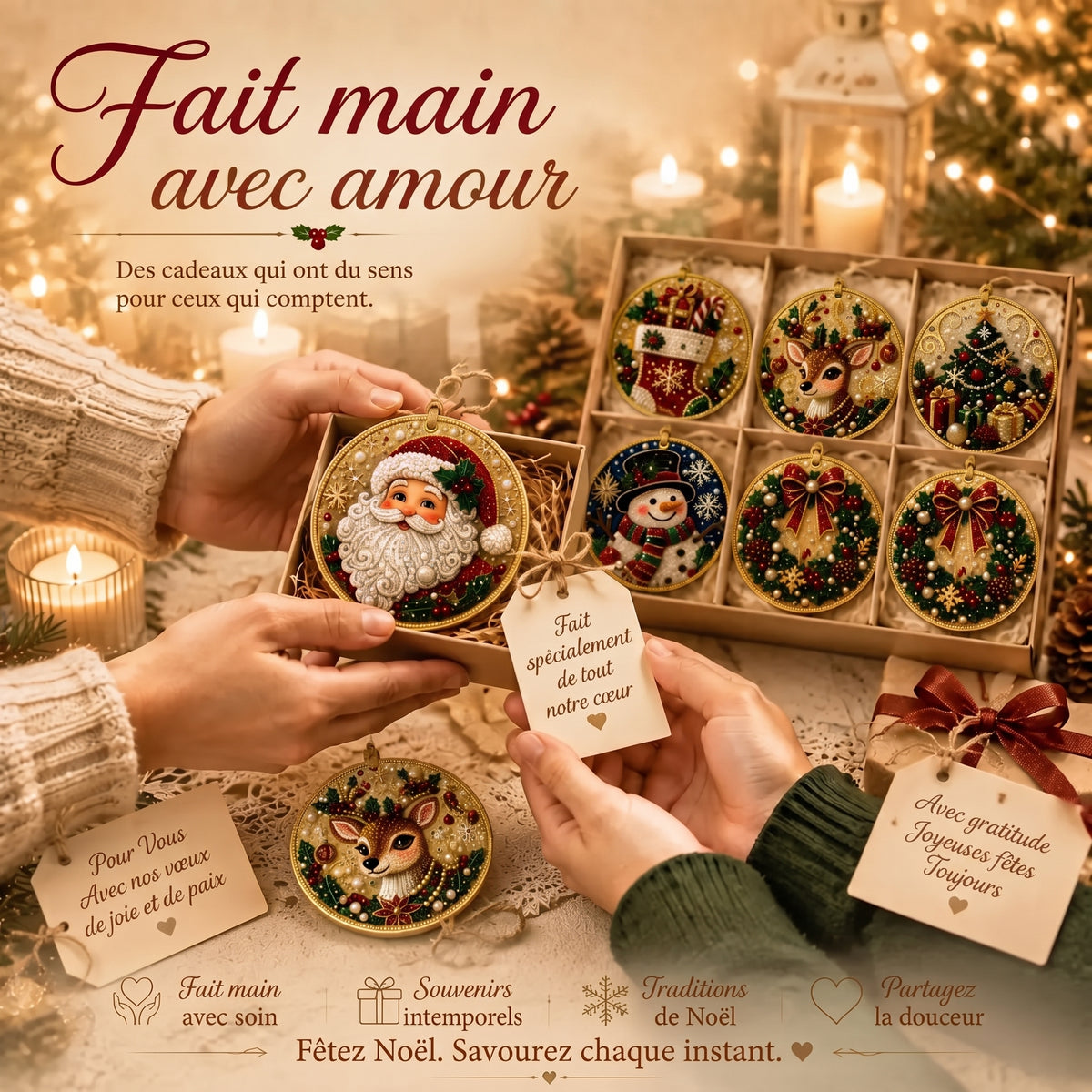 Kit d'ornements de Noël en broderie diamant – Fait main
