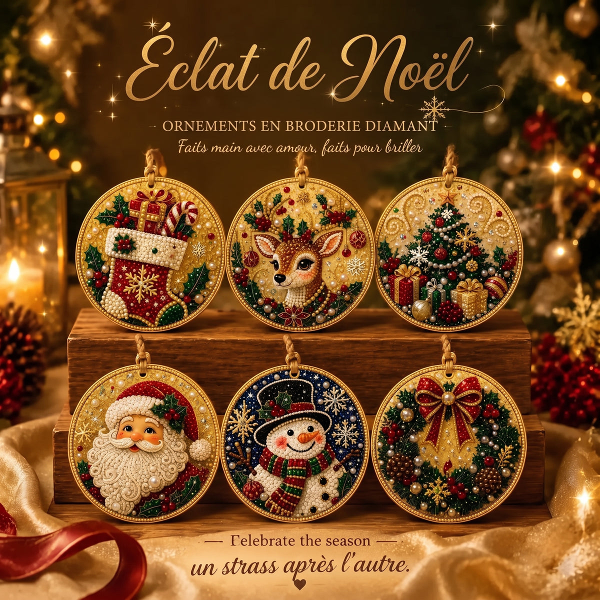 Kit d'ornements de Noël en broderie diamant – Éclat de Noël