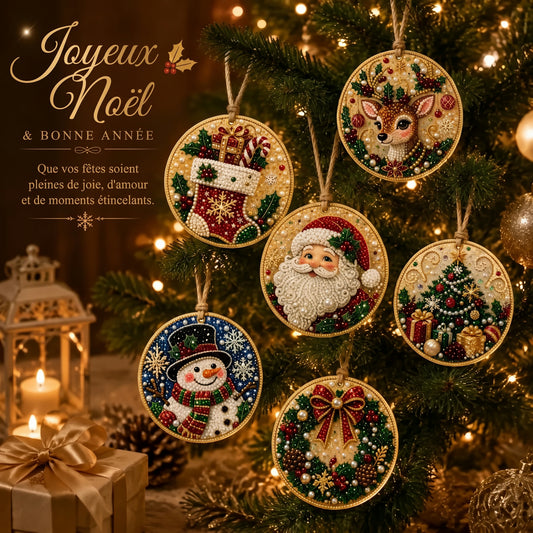 Kit d'ornements de Noël en broderie diamant, 6 pièces à suspendre