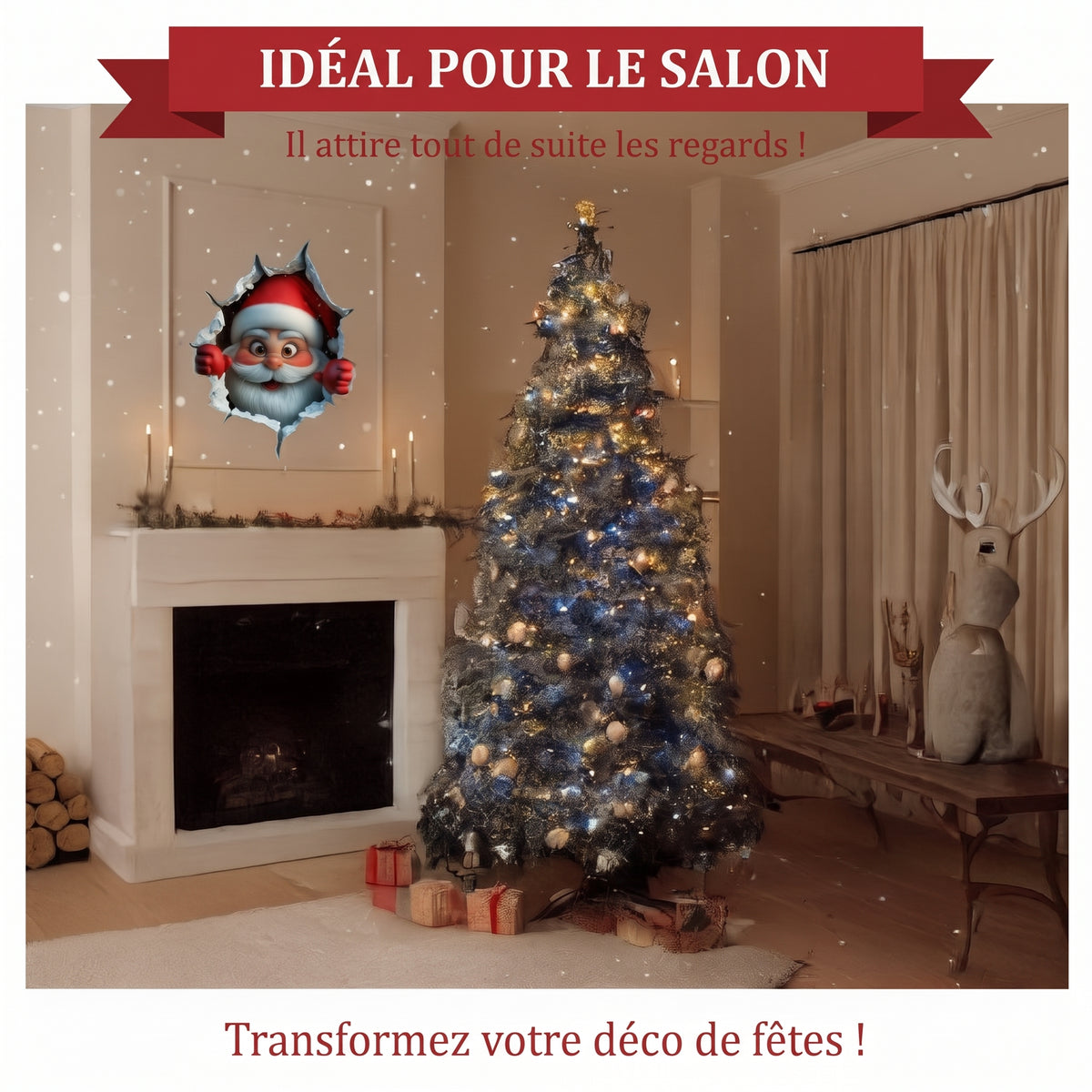 Stickers muraux de Noël effet 3D – Idéal pour le salon
